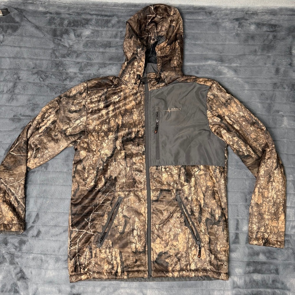 Habit Mens Realtree Timber Camo Hooded Jacket Fleece Lined FJ10068 Brown Large
